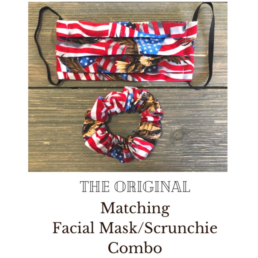 Homemade:(USA)”America” face mask/scrunchie combo